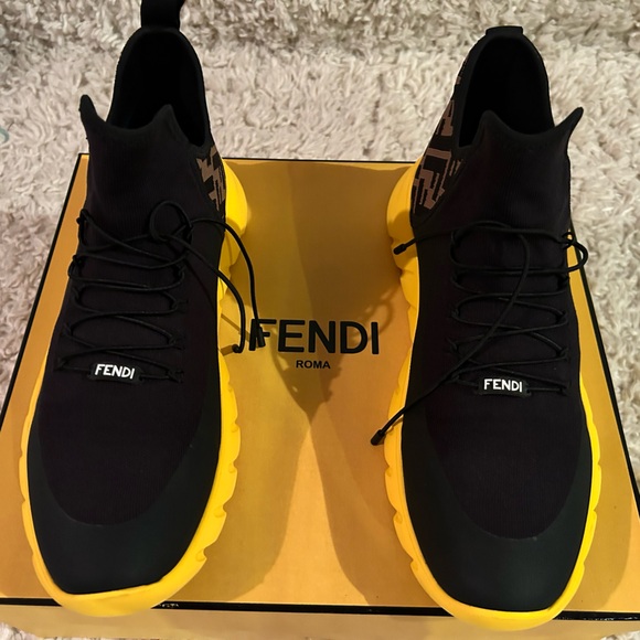 Fendi FF Motif Mesh High-Top 'Black Yellow Sneakers - Picture 5 of 6